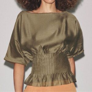 NWT Zara Pleated Waist Combined Knit Blouse